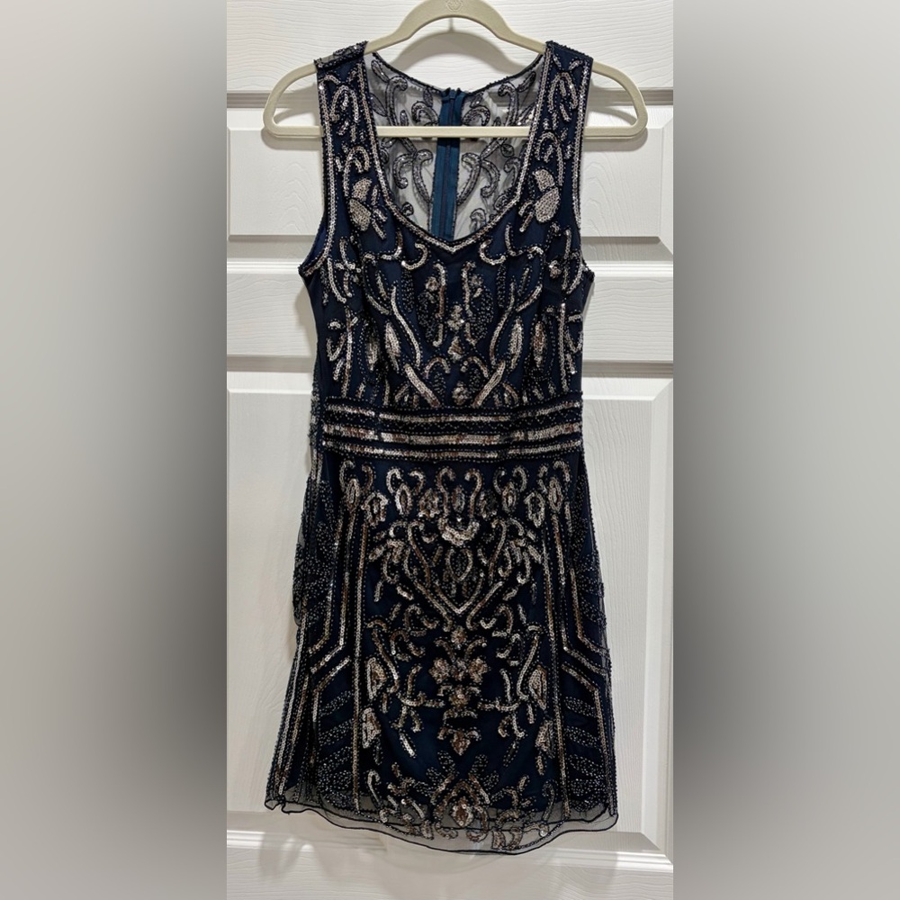 Minuet Navy and Silver Embellished Sequin Dress
